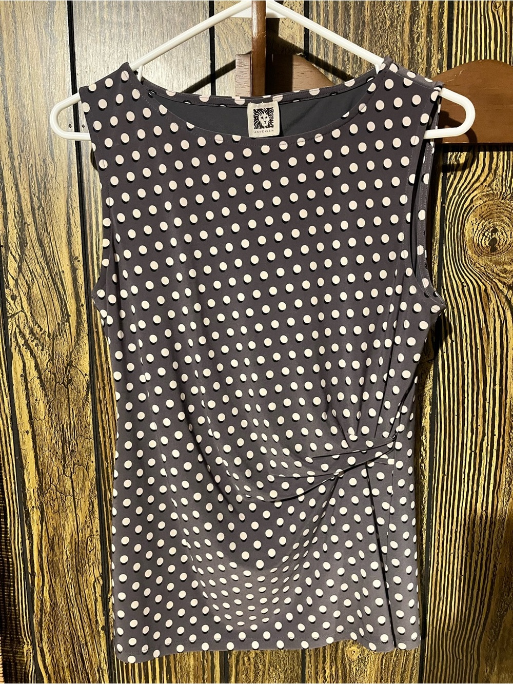 Anne Klein Charcoal Top with White Polka Dots
